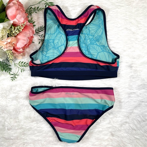 Eddie Bauer 3 Piece Set Reversible Girls Swimsuit Tankini Bakini Rash Guard Sz L - Picture 5 of 8